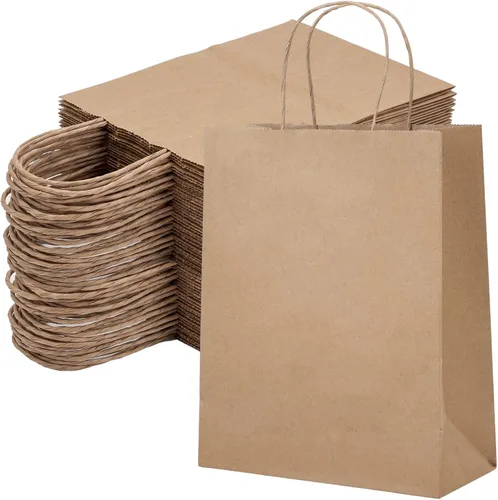 Vista 10 de OUTUXED 60 bolsas de papel marrón de 8 x 4 x 10 pulgadas con asas, bolsas Marrón 8x4x10in