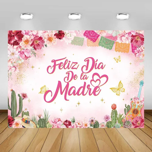 Vista 9 de MEHOFOND Fondo de feliz día de la madre, decoración mexicana para el Día de la Madre, fondo floral rosa para cabina de fotos, cartel de fiesta