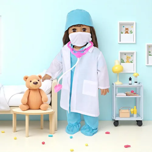 Vista 8 de MSYO Juego médico de 18 pulgadas con bata blanca, herramientas quirúrgicas y quirúrgicas, disfraz de juego de rol para niños de 3 a 12 años, se