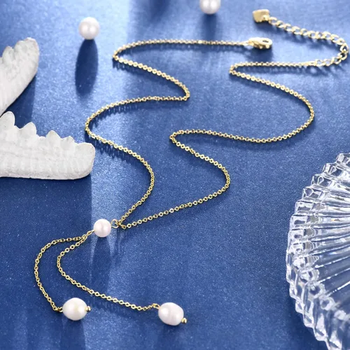 Vista 5 de Collares de perlas de oro de 14 quilates para mujer, exquisitos collares de perlas cultivadas a mano, collares de perlas simples para regalos