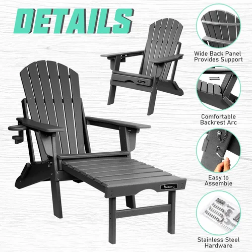 Vista 6 de Oversized Adjustable Folding Adirondack Chairs Set of 2 with Ottoman 400LBS Negro