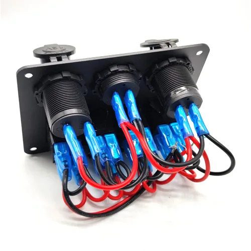 Vista 4 de Interruptor de panel combinado de 4 bandas, montaje estilo barco para caravanas, caravanas, vehículos recreativos, automóviles con encendedor