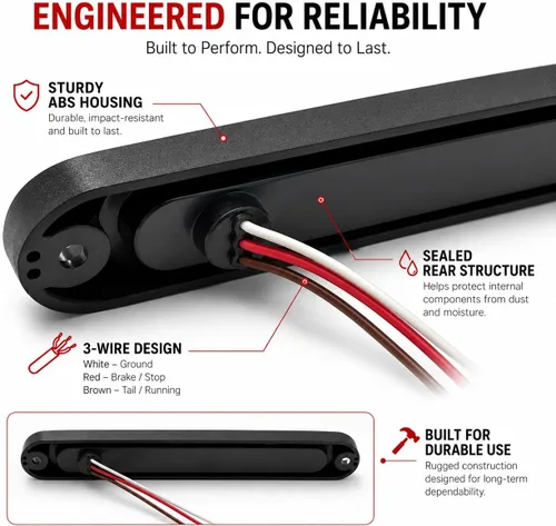 Vista 5 de Luz trasera de freno de remolque de 15 LED, luces traseras de barra LED, tira de freno impermeable, tira de freno, luz roja para barcos marinos