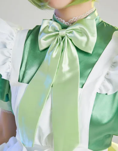 Vista 5 de Miccostumes Disfraz de anime para mujeres y niñas, conjunto de vestido de sirvienta de lechuga con accesorios
