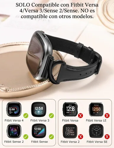 Vista 2 de Minyee Correas de cuero compatibles con Fitbit Versa 4/Versa 3/Fitbit Sense 2/Sense Band para mujer, correa de cuero delgada y elegante de diseño