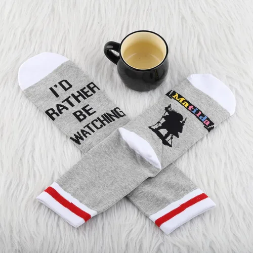 Vista 5 de BWWKTOP Matilda - Calcetines musicales de Matilda, regalos musicales I'd Rather Be Watching Matilda Broadway Musical Theater Socks