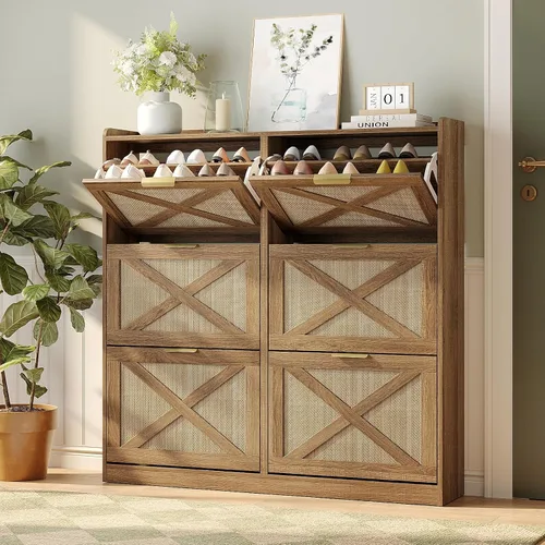 Vista 36 de Maupvit Gabinete de almacenamiento para zapatos con 2 cajones abatibles, organizador independiente con patas de metal para entrada, gabinete Beige