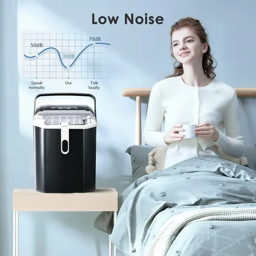 Vista 6 de Xbeauty Máquina de hielo para encimera, máquina de hielo portátil con autolimpieza, 26 libras/24 horas, 9 cubitos de hielo/8 minutos, cuchara