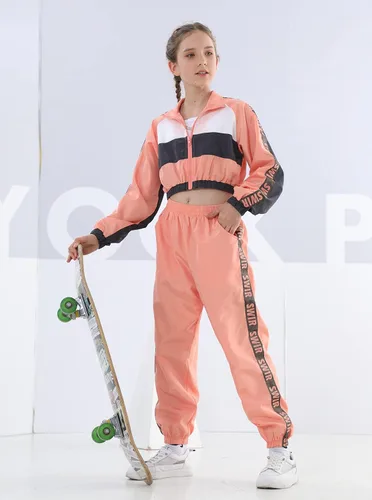 Vista 6 de Conjunto de ropa de baile para niñas, disfraz moderno de jazz de hip hop, conjunto de ropa de baile para niñas