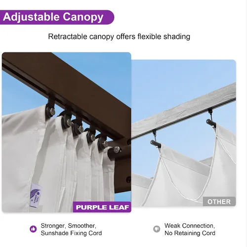 Vista 4 de PURPLE LEAF - Pérgola retráctil de 10 x 13 pies para exteriores, pérgola de aluminio blanco con toldo parasol para patio, refugio moderno marrón