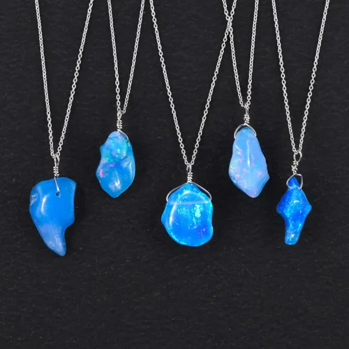 Vista 5 de InfinityGemsArt Colgante de ópalo etíope azul, collar de piedra natural, ópalo orgánico, hueso de ópalo, piedras preciosas de cristales pulidos