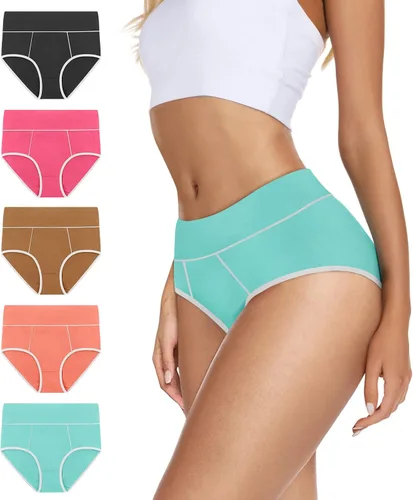 Vista 2 de VIVISOO - Ropa interior elástica, suave, transpirable, de algodón y tiro alto para mujeres, paquete de 5