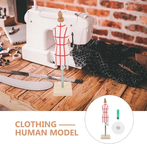Vista 7 de Forma de vestido femenino de tamaño 1/4, maniquí en miniatura, mini vestido de pantalón de costura con regla y aguja para hacer patrones, maniquí