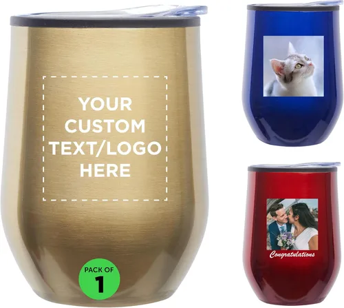 Vista 8 de DISCOUNT PROMOS Vasos de vino personalizados sin tallo de 12 onzas, juego de 6/12/24, paquete a granel personalizado, aislados, perfectos para vino