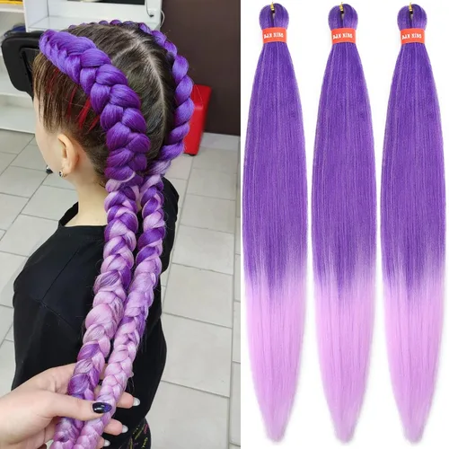 Vista 71 de Cabello trenzado preestirado ombré, extensiones de cabello trenzado sedoso, sin picazón, trenzas de cabello trenzado de ganchillo con textura Yaki