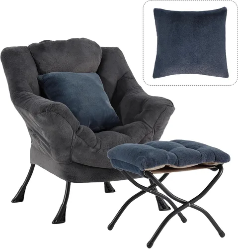 Vista 27 de Silla Lazy con otomana, cómoda silla de lectura para dormitorio Melocotón Beige-1
