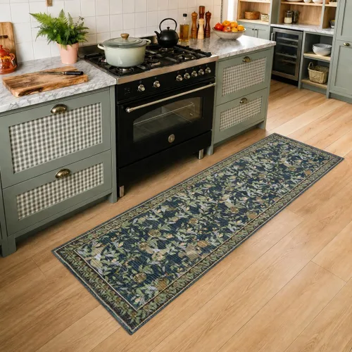 Vista 29 de jinchan Alfombra de entrada lavable vintage floral de medio círculo de 2 x Eden Azul/Verde