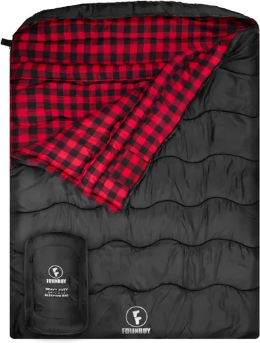 Vista 11 de Saco de dormir doble de franela de 0 grados para adultos, parejas o familia, tamaño Queen de invierno, impermeable y cálido, saco de dormir para 2