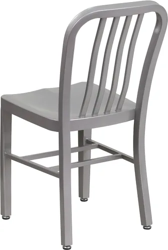 Vista 5 de Flash Furniture Silla de metal plateado de grado comercial para interiores y exteriores