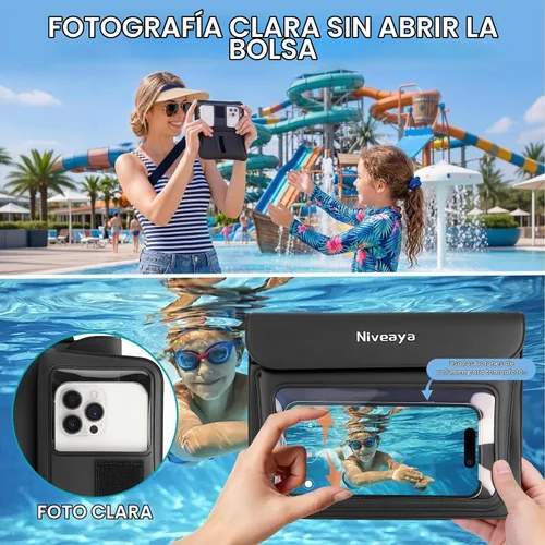 Vista 3 de Niveaya Paquete de 2 riñoneras impermeables para mujeres y hombres, IPX8, bolsa impermeable para cinturón seco para playa, kayak, natación, pantalla