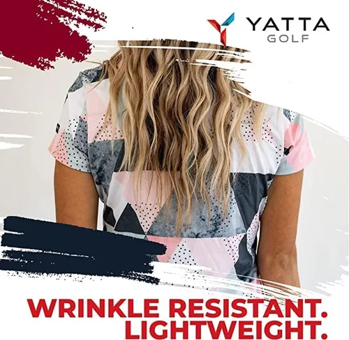 Vista 6 de YATTA Golf Polo de golf prémium para mujer, secado rápido, resistente a las arrugas y absorbe la humedad, trajes de golf para mujer