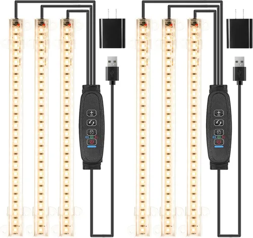 Vista 17 de RWNTAO Lámpara de cultivo de dos tiras para plantas de interior, tiras de luz LED de espectro completo rojo, azul y amarillo, con temporizador