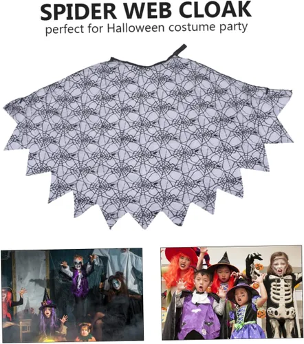 Vista 3 de MUCKLILY 2pcs Children's Spider Web Cape Halloween Child Costume Halloween Costume Cape Gothic Spiderweb Cape