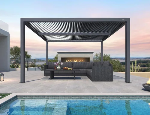 Vista 25 de PURPLE LEAF - Pérgola con listones de 10 x 12 pies, sistema de drenaje 94AS para patio, color gris Premium All-Aluminum Rustproof Build, Modern