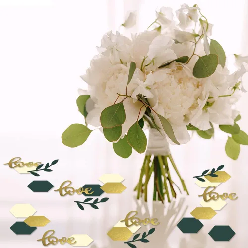 Vista 4 de Greenery - Confeti de mesa de boda, confeti bohemio para fiesta temática de amor, hojas de salvia, mesa de compromiso, suministros de decoración