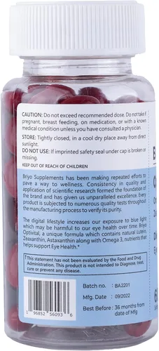 Vista 4 de Briyo OptiVital Suplemento para la salud ocular – Luteína, zeaxantina, astaxantina y omega-3 de fuentes naturales – Apoya la visión, la salud