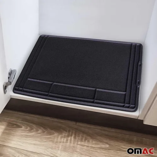 Vista 3 de OMAC 2 alfombrillas para debajo del fregadero para cocina y baño, 34 x 22 pulgadas, ajustable, impermeable, protector de gabinete para goteos 2 x