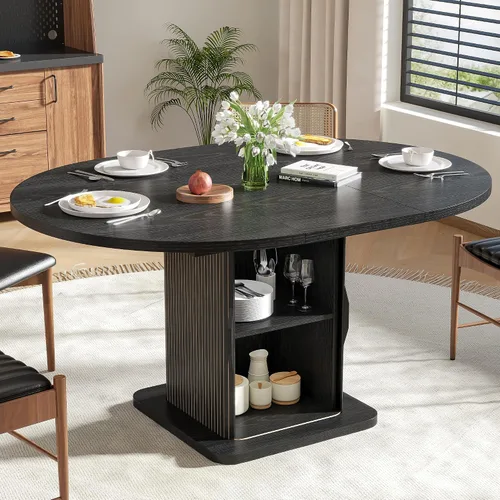 Vista 11 de Mesa de comedor extensible para cocina de 4-6, 47-65 pulgadas, mesa de comedor rectangular con 2 puertas, gran almacenamiento, muebles de cena