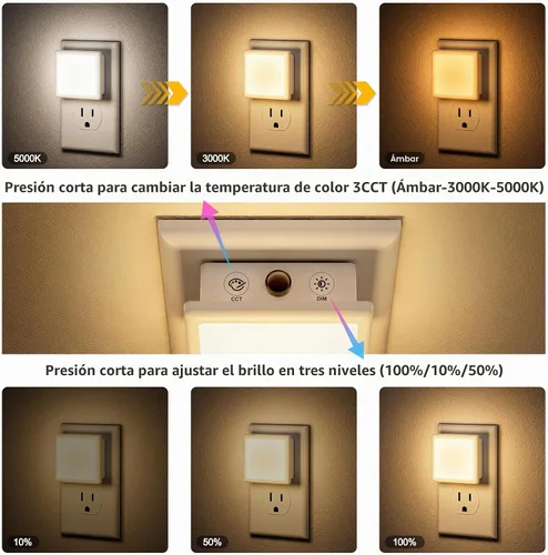 Vista 2 de JandCase LED 3CCT Night Lights Plug into Wall, 0.3W Plug in Night Light