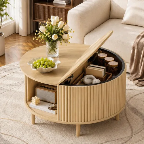 Vista 33 de WLIVE Mesa de Centro para Sala de Estar, Mesa de Centro con Tapa Elevable y Almacenamiento, Mesa Central de Comedor de Madera Pequeña Elevable