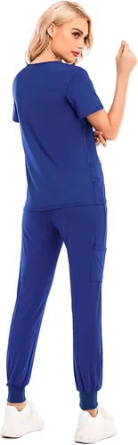 Vista 8 de Conjunto de uniformes médicos para mujer, conjunto de uniforme de enfermera, conjunto de trabajo al aire libre, conjunto de ropa quirúrgica elástica