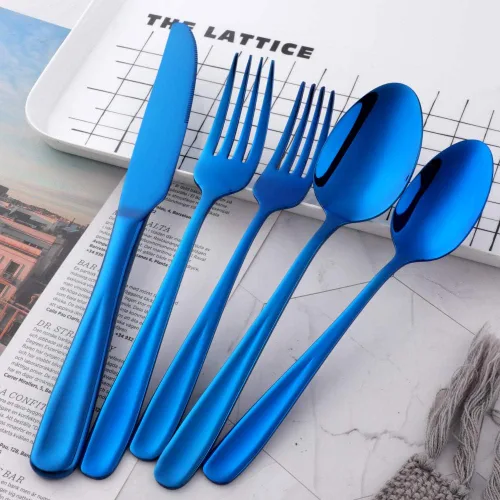 Vista 2 de Baikai Mirror Polished - Juego de cubiertos de 5 piezas, utensilios de cocina de acero inoxidable para 1 unidad (azul)