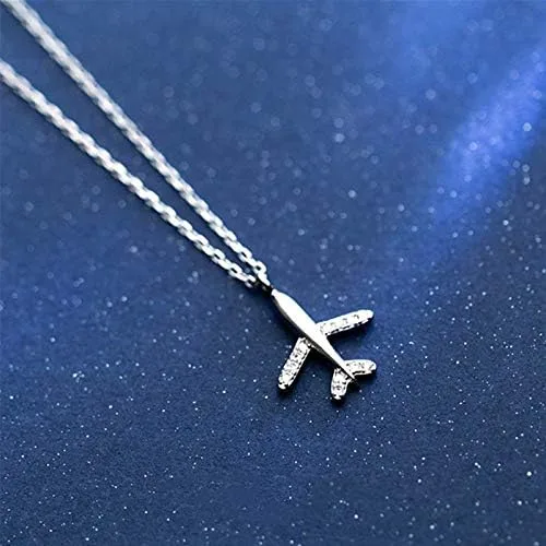 Vista 2 de Zboro 12701 - Collar con colgante de avión de plata de ley 925 para mujer, hecho a mano, joyería de cristal
