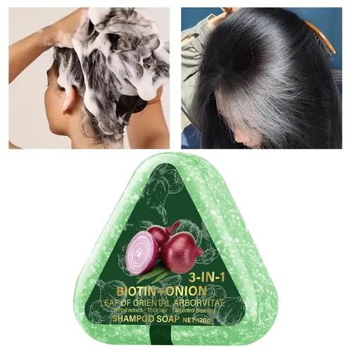 Vista 6 de Barra de champú de cebolla para el crecimiento del cabello, barra de champú de biotina de cebolla 3 en 1 para pérdida de cabello, cabello