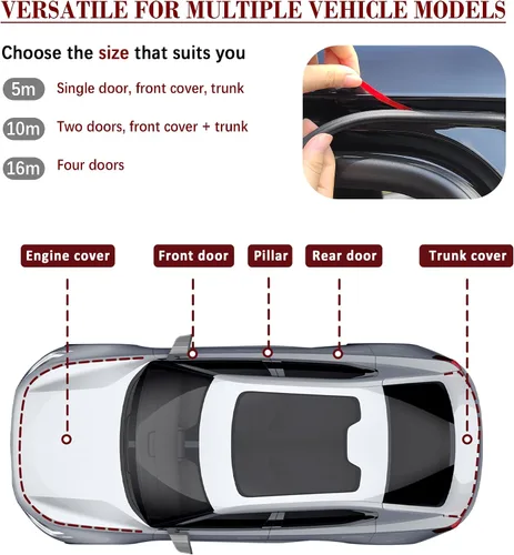 Vista 5 de Burletes para Puerta de Automóvil de 52.49 Pies, Tira de Sellado de Goma de Doble Capa en Forma de B, Insonorizada y Autoadhesiva, Accesorios