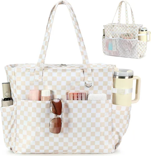Vista 27 de Bluboon - Bolsa de playa impermeable para mujer, extra grande, con compartimento húmedo, para llevar de fin de semana, bolsa de piscina para viajes