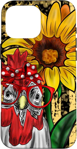 Vista 19 de iPhone 16 doméstico pollo vidrio bandera americana girasol retro divertido caso