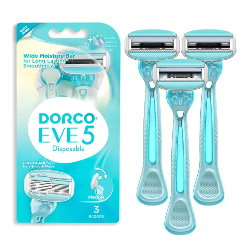 Vista 3 de Dorco EVE 3 maquinillas de afeitar: afeitado extra suave con 1 mango y 2 recambios de cuchilla, 3 cuchillas curvas, barra de humedad flexible
