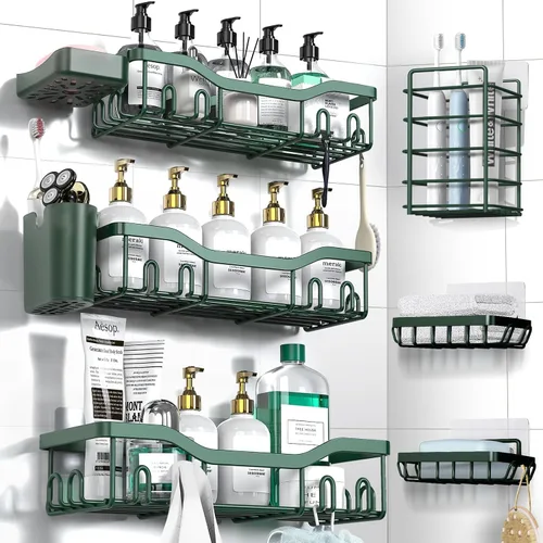 Vista 19 de NESOMI Organizador de Ducha Adhesivo Juego de 7 Piezas, Estantes de Baño de Acero Inoxidable a Prueba de Óxido, Accesorios de Almacenamiento sin