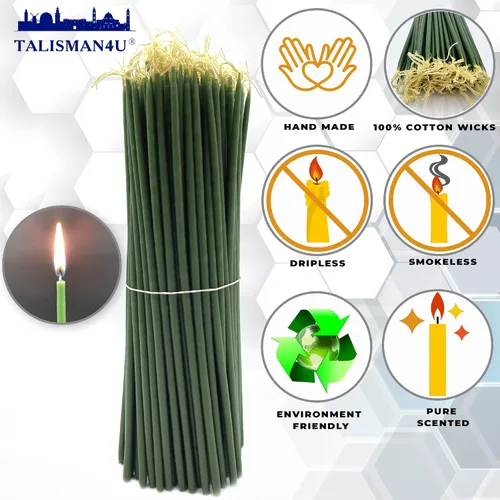 Vista 3 de TALISMAN4U 50 velas de oración cónicas de cera de abeja verde de 11