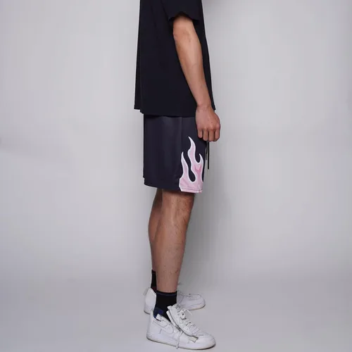 Vista 5 de BOOMLEMON Pantalones cortos de baloncesto para hombre, pantalones cortos deportivos de entrenamiento casual con estampado gráfico de llama de malla