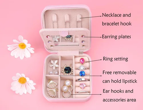 Vista 2 de Travel Jewelry Case for WomenInitial A-Z Letter Jewelry Box, Ring Necklace Earring Jewelry Holder Organizer Box with Mirror, Gifts for Women Mom