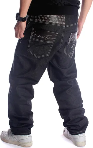 Vista 2 de Y2K Jeans - Pantalones de mezclilla para hombre, estilo hip hop, estilo vintage, bordados, estilo gótico, recto, holgados, pierna ancha