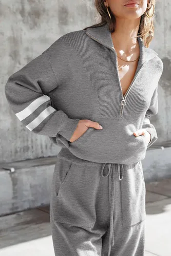 Vista 130 de PRETTYGARDEN Conjunto de suéter de 2 piezas para mujer, sudadera con cremallera, pantalones deportivos, ropa casual