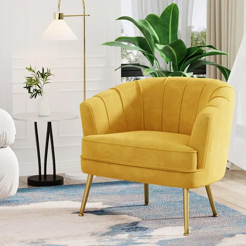 Vista 15 de Silla de acento de terciopelo Andeworld, silla de sofá individual moderna tapizada, sillón de club barrel cómodo para sala de estar con patas
