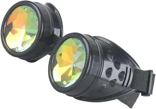 Vista 4 de Gafas caleidoscopio para raves trippy psicodélico steampunk con lentes de cristal de difracción de prisma arcoíris